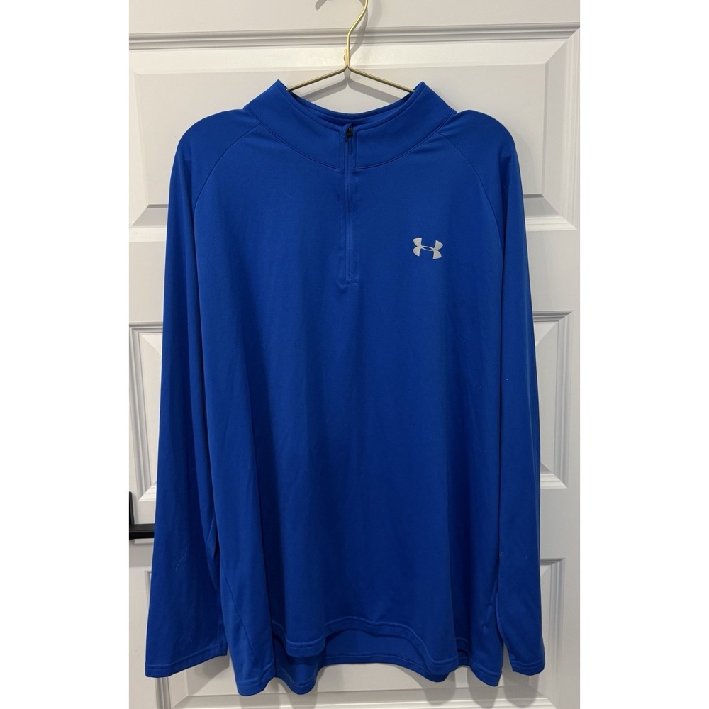 UNDER ARMOUR HeatGear Men's Long Sleeve 1/4 Zip Mock Neck Loose Blue 2XL - Picture 2 of 4
